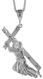 Sterling Silver 3 1/2 (91 mm) Diamond Cut Jesus Carrying the Cross Pendant