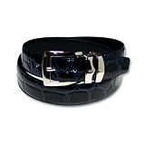 Crocodile Grain Embossed 30mm Genuine Bonded Navy Blue Leather Belt with Silver Buckle