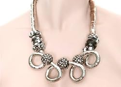 Improving Lifestyles Bold Bendable Fashion Necklace Loop to Loop with Crystal Balls Clusters