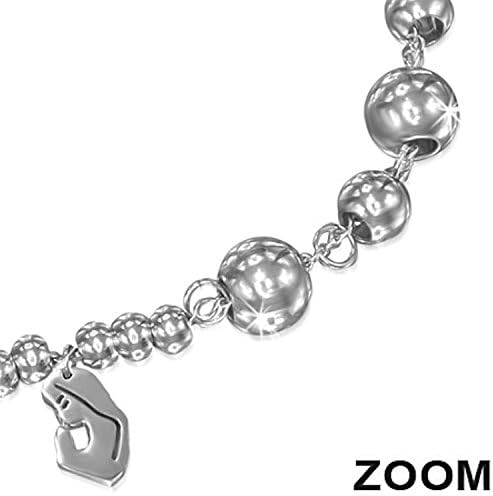 Religious Praying Virgin Mary Stainless Steel Charm Link Rosary Bracelet