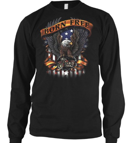 Born Free Eagle Motorcycle Mens Thermal Shirt, Trendy Hot Chopper Mens Long Sleeve Thermal Top, Large, Black