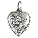 Puffed Rose Heart Vintage Style 925 Sterling Silver Traditional Charm or Pendant