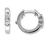 Bezel Set Three-Stone Diamond Hoop Earrings in White Gold (with Safety Lock)