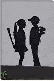 Boy Meets Girl by Banksy Canvas Painting Art Print #2116 18x12