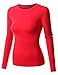 Doublju Womens Long Sleeve Round Neck Casual Solid Slim Fit Basic T-shirts