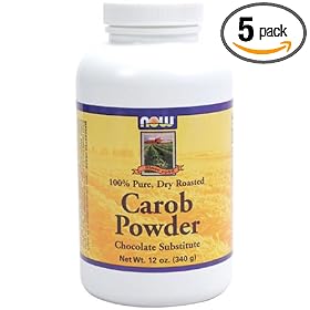 NOW Foods Pure Carob Powder Dry Roasted,  12 Ounce Bottle (Pack of 5)