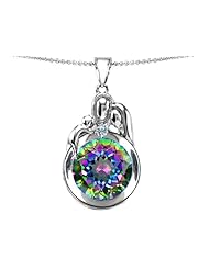 Original Star K (tm) Loving Mother And Father With Child Family Pendant With Round 10mm Mystic Topaz in .925 Sterling Silver