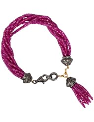 Pink Sapphire Beaded Tassel Diamond Pave Bracelet 18kt Gold Gemstone Jewelry