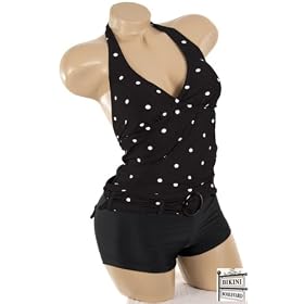 Sexy Trendy Cute Summer Black Polka Dot Tankini Boyshort Bikini Bathing Suit Swimsuit Swimwear