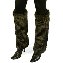 Winter Faux Fake Mink Fur Animal Dance Ski Long Leg Warmer Boot Shoe Cover Brown