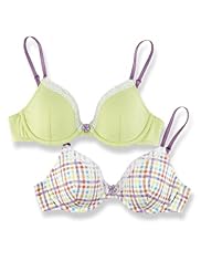 2 Pack Angel Cotton Rich Checked Underwired Bras