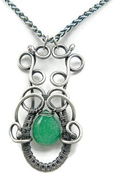 Wire Wrapped Necklace - Genuine Emerald And Silver Amulet
