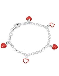 Unicornj Sterling Silver Childrens Bracelet with Red Heart Charms