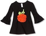 Love U Lots Girls 2-6X Ruched Pumpkin Applique Gathered Neck Tunic With Bell Sleeves