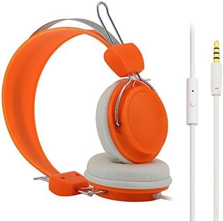 Headphone, Haoran P12 Wired Lightweight Over-ear Metal Headband Kids Headphone with 3.5mm Mic (Orange)