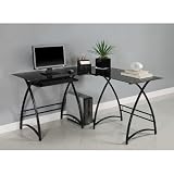 Walker Edison L-Shaped Glass Computer Desk, Black/Black