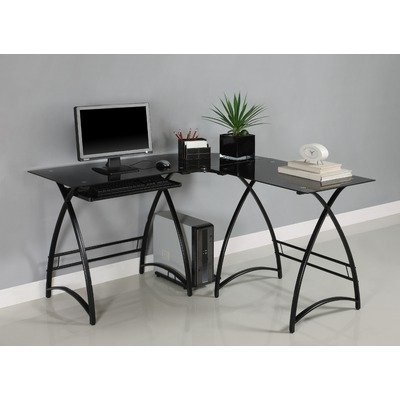 Walker Edison L-Shaped Glass Computer Desk, Black/Black