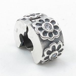 B21 Flower Clip .925 Sterling Silver Bead Charm Stopper/Spacer Pandora Chamilia Biagi & European Bracelets Compatible