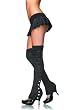 Lurex Ribbed Knit Extra Long Leg Warmers With Rhinestone Button (Black/Silver-One Size)