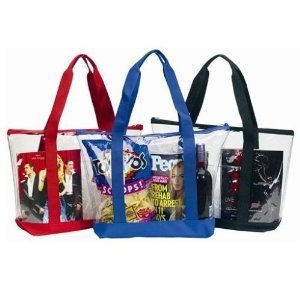 Large Clear Tote Bag with Zipper Closure (Black)