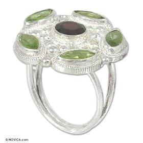 Peridot and garnet ring, 'Lime Bouquet' 8.5 (US Ring Size) by NOVICA