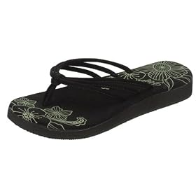 Flojos LANAI Women's Island Style Flip-Flop Sandals, Black, 7