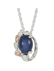 Synthetic Star Sapphire Black Hills Silver Pendant Necklace with 9 X 7 mm Oval shaped Star Sapphire from Black Hills Gold by Coleman