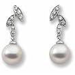 14K White Gold Freshwater Cultured Pearls and Diamond Earrings