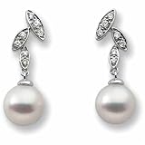 14K White Gold Freshwater Cultured Pearls and Diamond Earrings