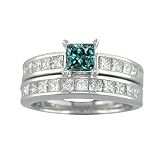 41QN8E3BASL. SL160  2.50 Ct Princess Cut Blue & White Diamond Wedding Set 14k White Gold