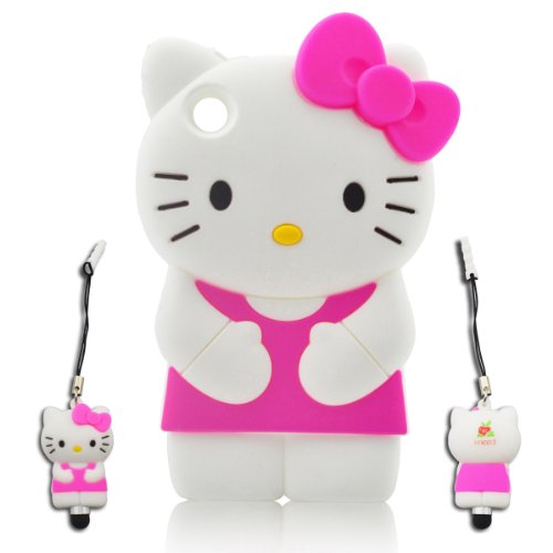 I-need Hello Kitty 3d Ipod Touch 4 Soft Silicone Case Cover Faceplate Protector with 3d Hello Kitty Stylus Pen for Itouch 4g 4th Generation, Hot Pink