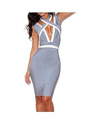 V-neck Strapless Spring Summer Nylon/Rayon/Spandex Fitted Halter Bandage Dress/Bodycon Dress 