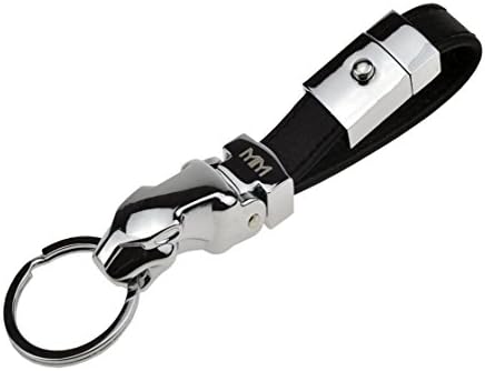 Genuine Black Leather Key Chain with Stainless Steel Leopard Head Keyring