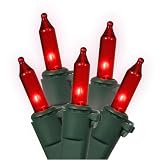 Set of 100 Red Mini Christmas Lights - Green Wire