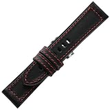 松重オリジナル【牛革(カーフ)】 XMC078ar2422 - 色：黒・赤糸ステッチ / サイズ：24mm / 尾錠巾：22mm / 厚さ：約 4-3mm