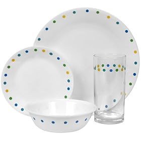 Corelle Livingware 16-Piece Set with Drinkware, Service for 4, Dots by Corelle