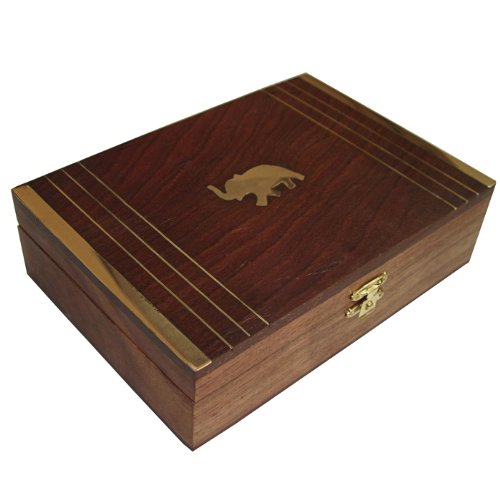 India Gift Wooden Jewelry Box Brass Inlay Work from India