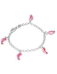 Unicornj Sterling Silver Childrens Bracelet with Pink and Red Dolphin Charms