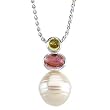 14K White Gold Paspaley South Sea Cultured Pearl, Peridot and Pink Tourmaline Pendant