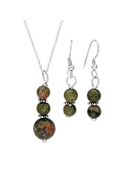 Sterling Silver Unakites Ladies Jewelry Set. Length 35 in. Total Item weight 2.8 g.