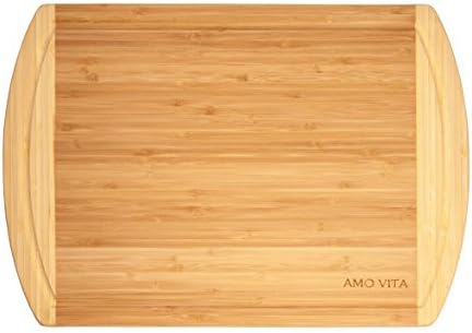 Amo Vita Organic Bamboo Cutting Board for Cutting Chopping and Carving Meat Cheese and Bread | Large Reversible kitchen chopping board | Cocktail Board | Promotes Clean and Healthy Eating