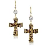 Betsey Johnson Lovely Leopard Cross Drop Earri