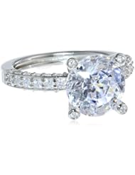 Platinum Plated Sterling Silver "100 Facets Collection" Solitaire Cubic Zirconia Ring with Channel-Set Cubic Zirconia Accent (6 cttw)