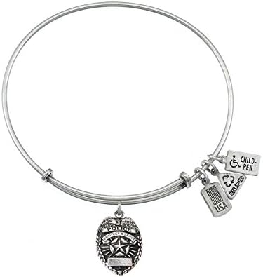 Wind & Fire 3-D Police Badge Charm Bracelet in Silver Tone
