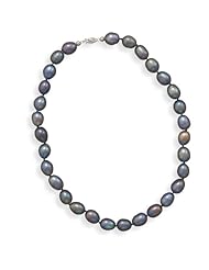 16 Inch 14k White Gold 10x12mm Grey French Wire Pearl Necklace