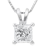 1/2 carat Princess Cut Diamond Solitaire Pendant in White Gold (GH/VS)