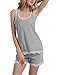 Vansiter Women Sexy Sleeveless Pajama Set Racerback Vest Stretch Shorts Gray S