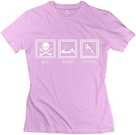 Cute Eat Sleep Tattoo T Shirt - Female's Casual T Shirt Pink Size L