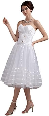 Mollybridal Women's Sweetehart Backless A line Organza Wedding Dress White US16