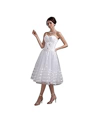 A-line Short Tea Length Sweetheart Lace Backless Organza Wedding Dress 